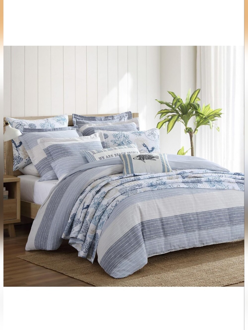Levtex Home Sand Stripes Blue Full/Queen Comforter Set (90x94in) 2 Pillowcases